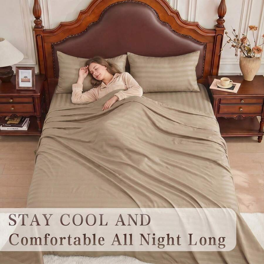 Fitted Bed Sheets Deep Pocket - مجموعة أغطية سرير مخططة للتبريد مقاس