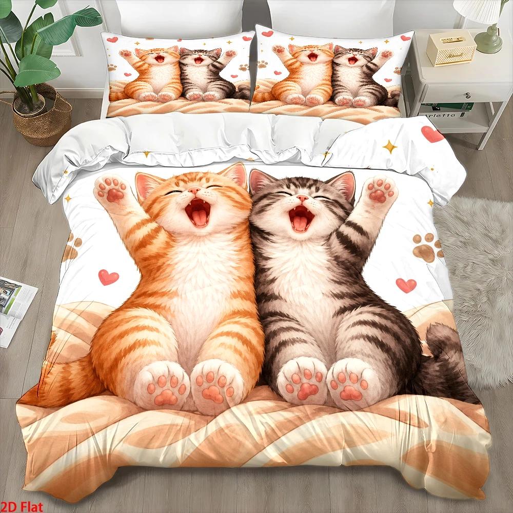 Duvet Cover Sets With Zipper - طقم غطاء لحاف بطبعة قطة لطيفة