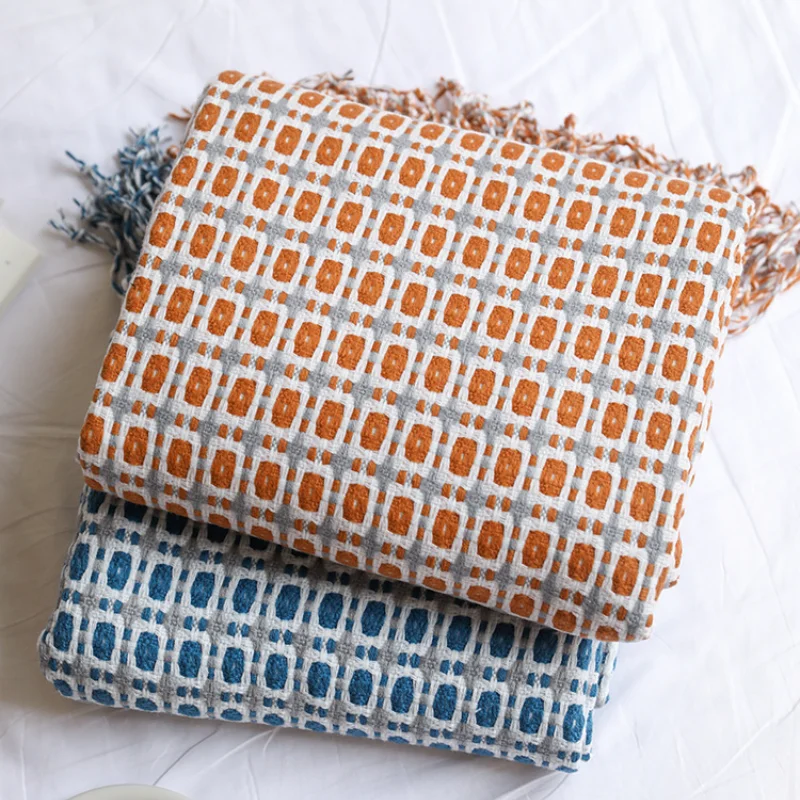 Boho Throw Blanket Fringe - بطانية منسوجة بنقشة الشبكة الهندسية، بطانية