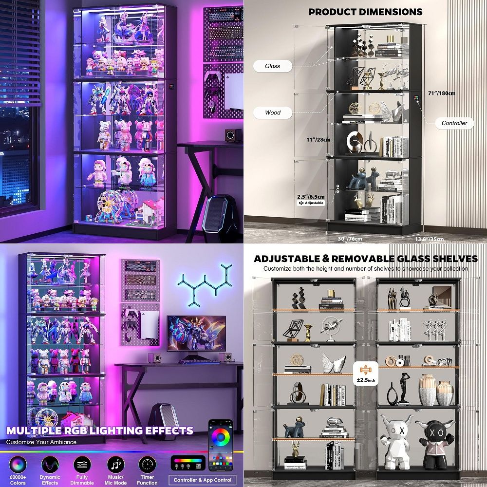 Lighting - خزانة عرض زجاجية بـ 6 طبقات،