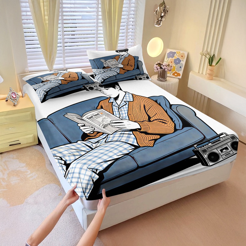 Fitted Bed Sheets Deep Pocket - طقم ملاءات سرير مطاطية بطبعة البطريق