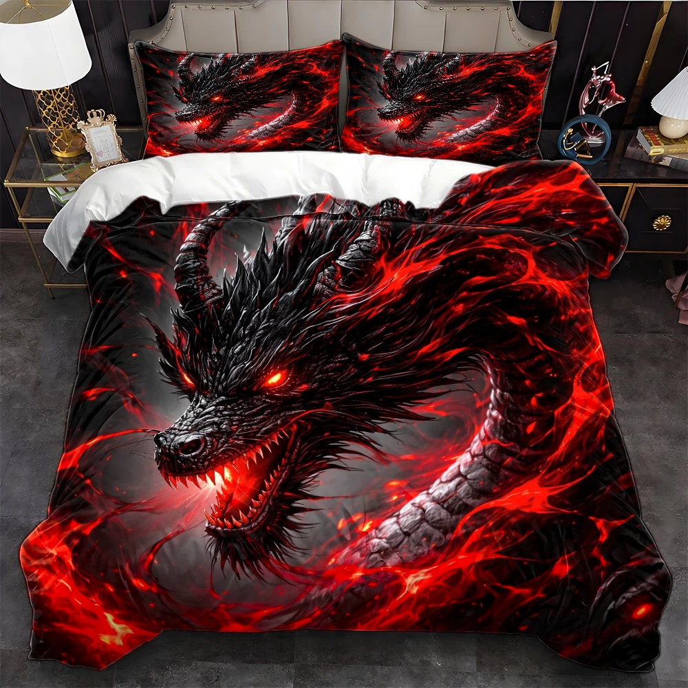 Duvet Cover Sets With Zipper - طقم غطاء لحاف دارك دراغون من