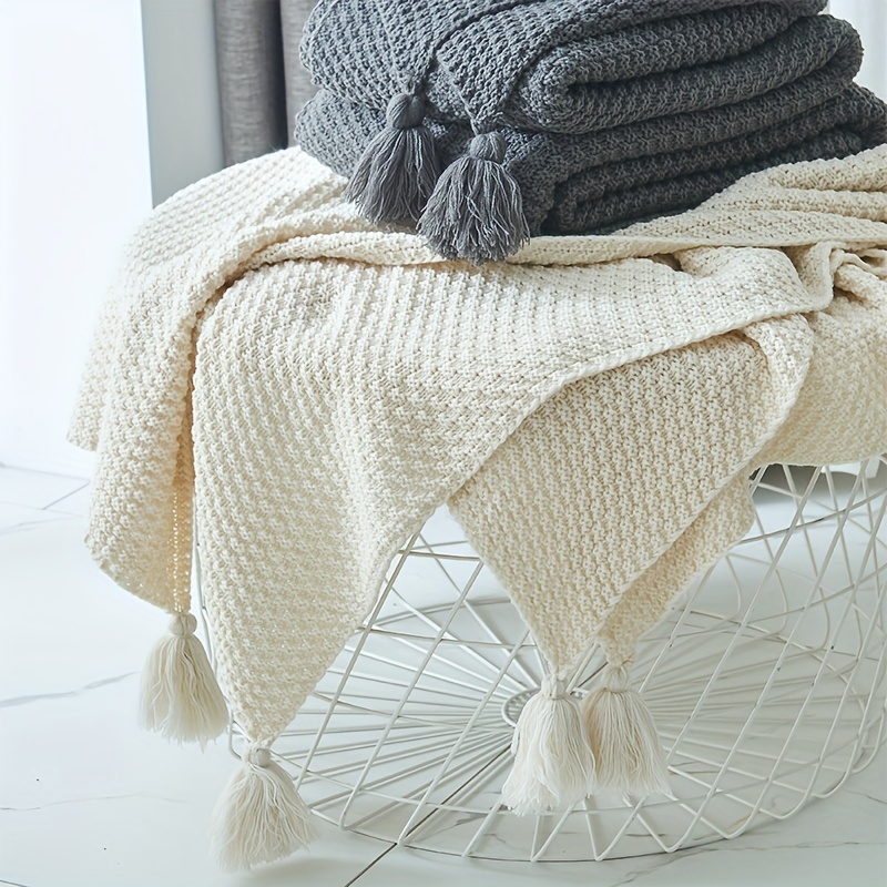 Boho Throw Blanket Fringe - بطانية بوهو محبوكة للزينة مع شراشيب