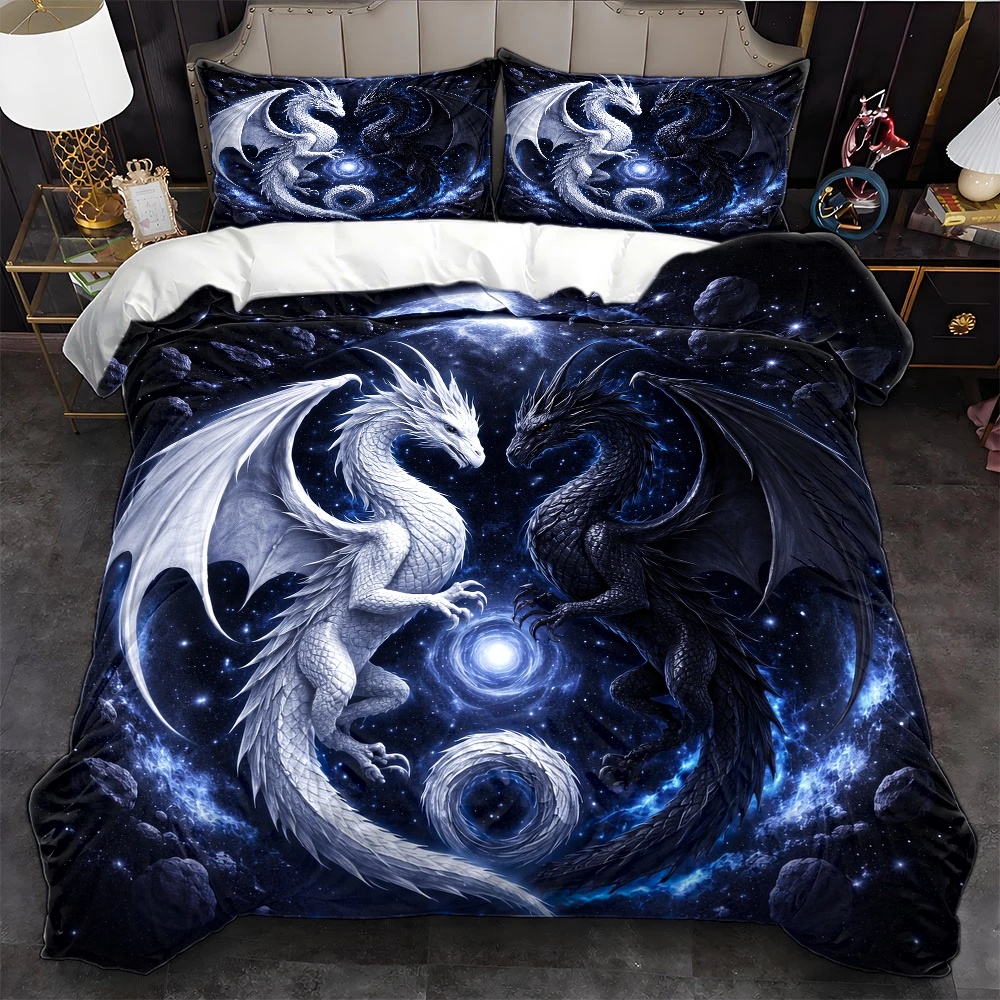 Duvet Cover Sets With Zipper - طقم غطاء لحاف بنقش التنين والسماء