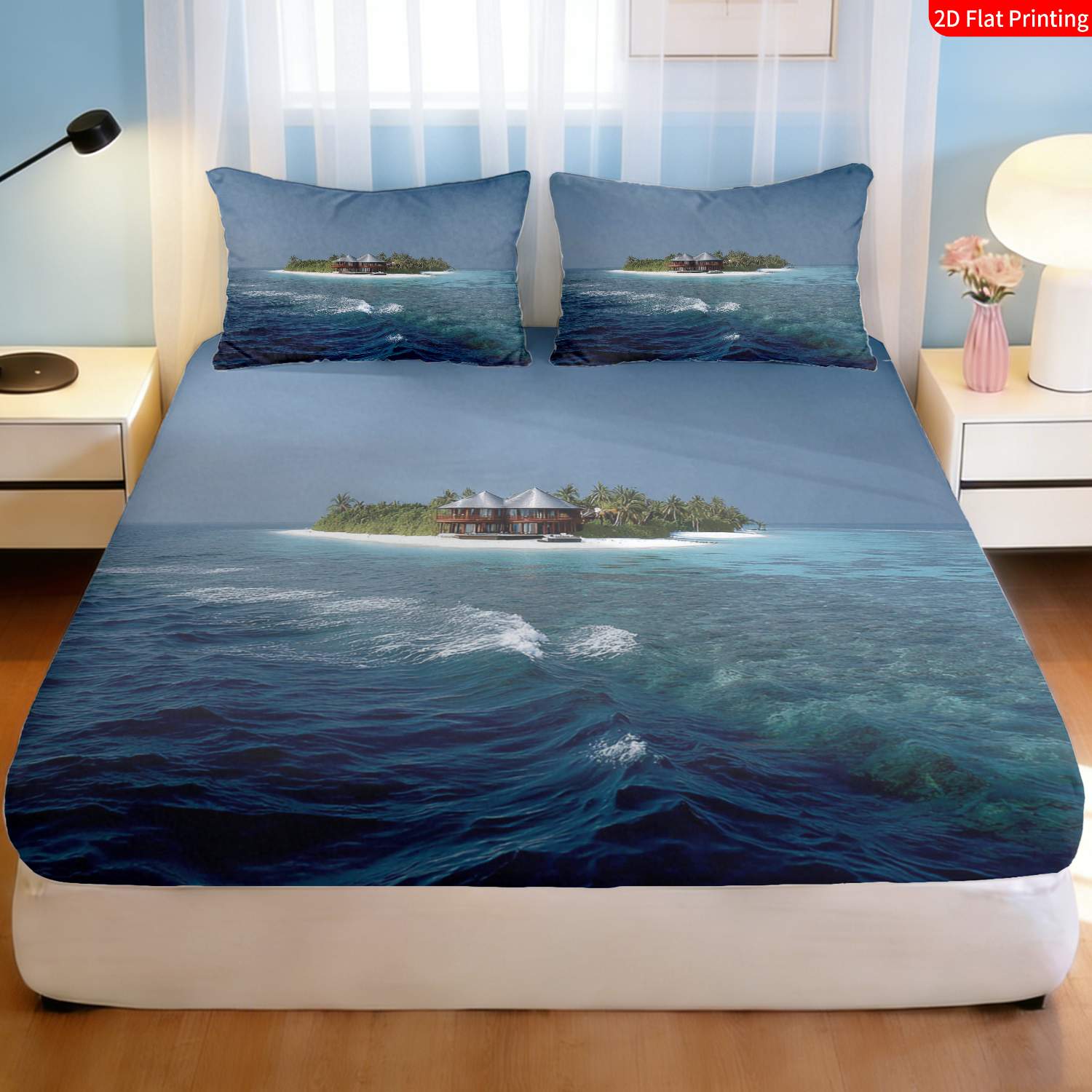طقم مفروشات سرير بتصميم جزيرة  - مراجعة Fitted Bed Sheets Deep Pocket وسعره
