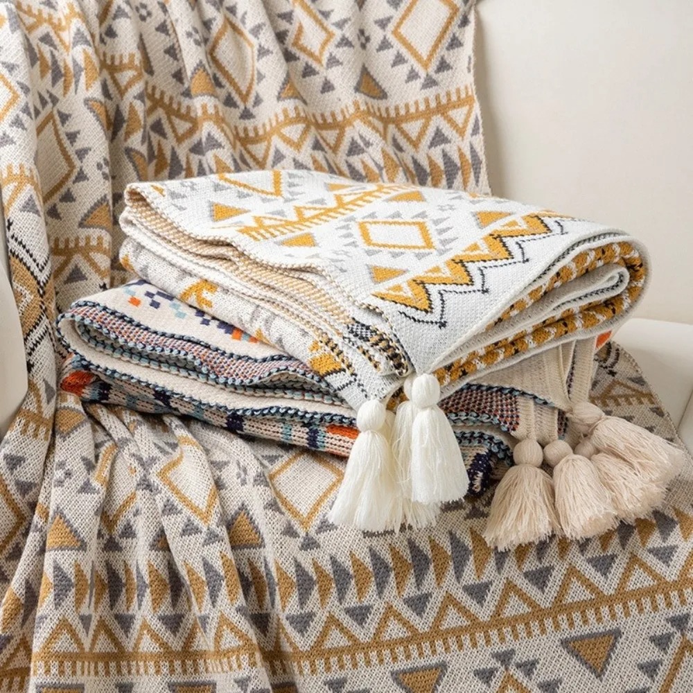 بطانيات بوهو محبوكة بشكل سميك  - مراجعة Boho Throw Blanket Fringe وسعره