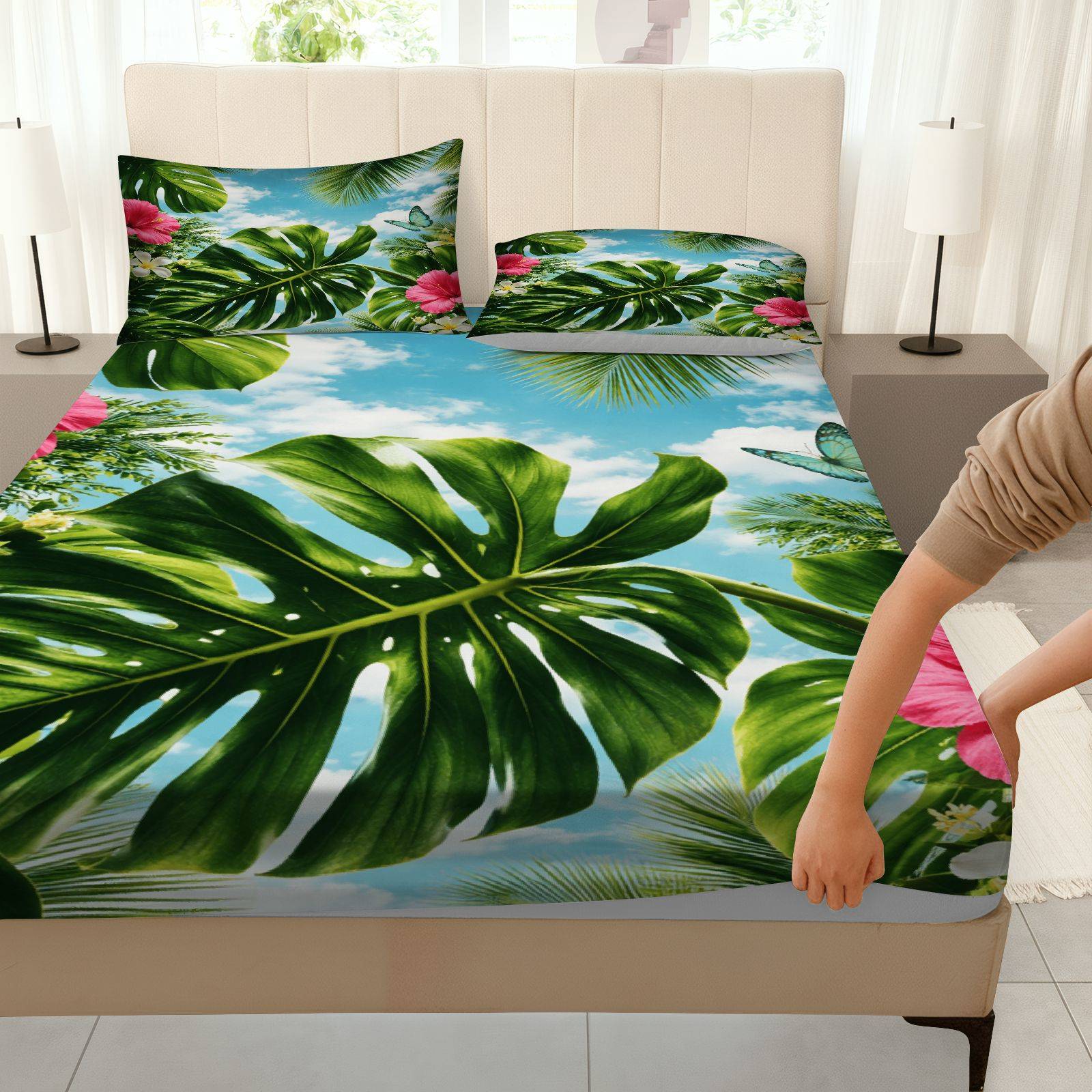 طقم ملاءات سرير بنقشة الكركديه - مراجعة Fitted Bed Sheets Deep Pocket وسعره
