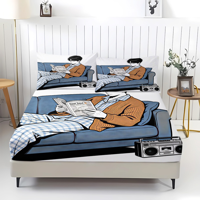 طقم ملاءات سرير مطاطية بطبعة ا - مراجعة Fitted Bed Sheets Deep Pocket وسعره