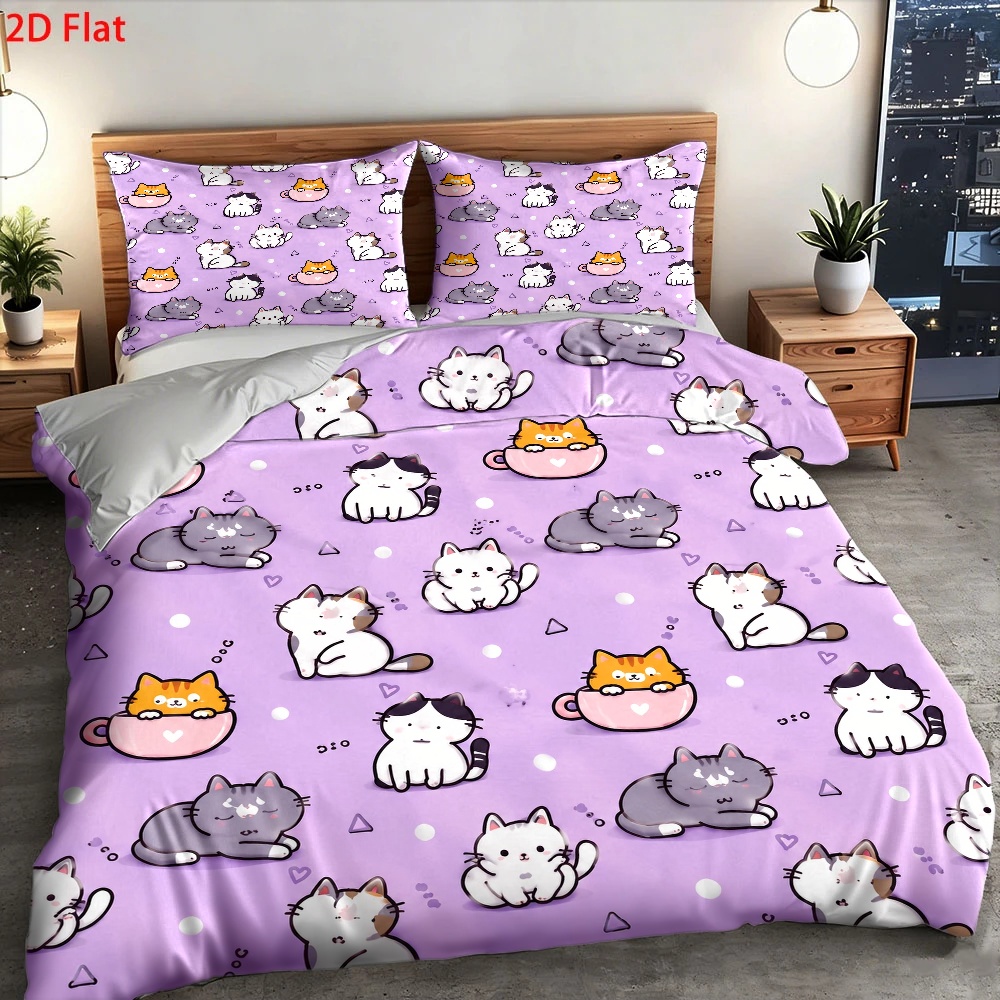 طقم غطاء لحاف بطبعة قطة لطيفة  - مراجعة Duvet Cover Sets With Zipper وسعره
